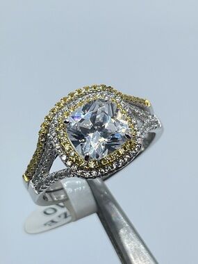 Sterling Silver 925 Diamond Halo Engagement Bridal Wedding 2 Band Ring Set 10‎